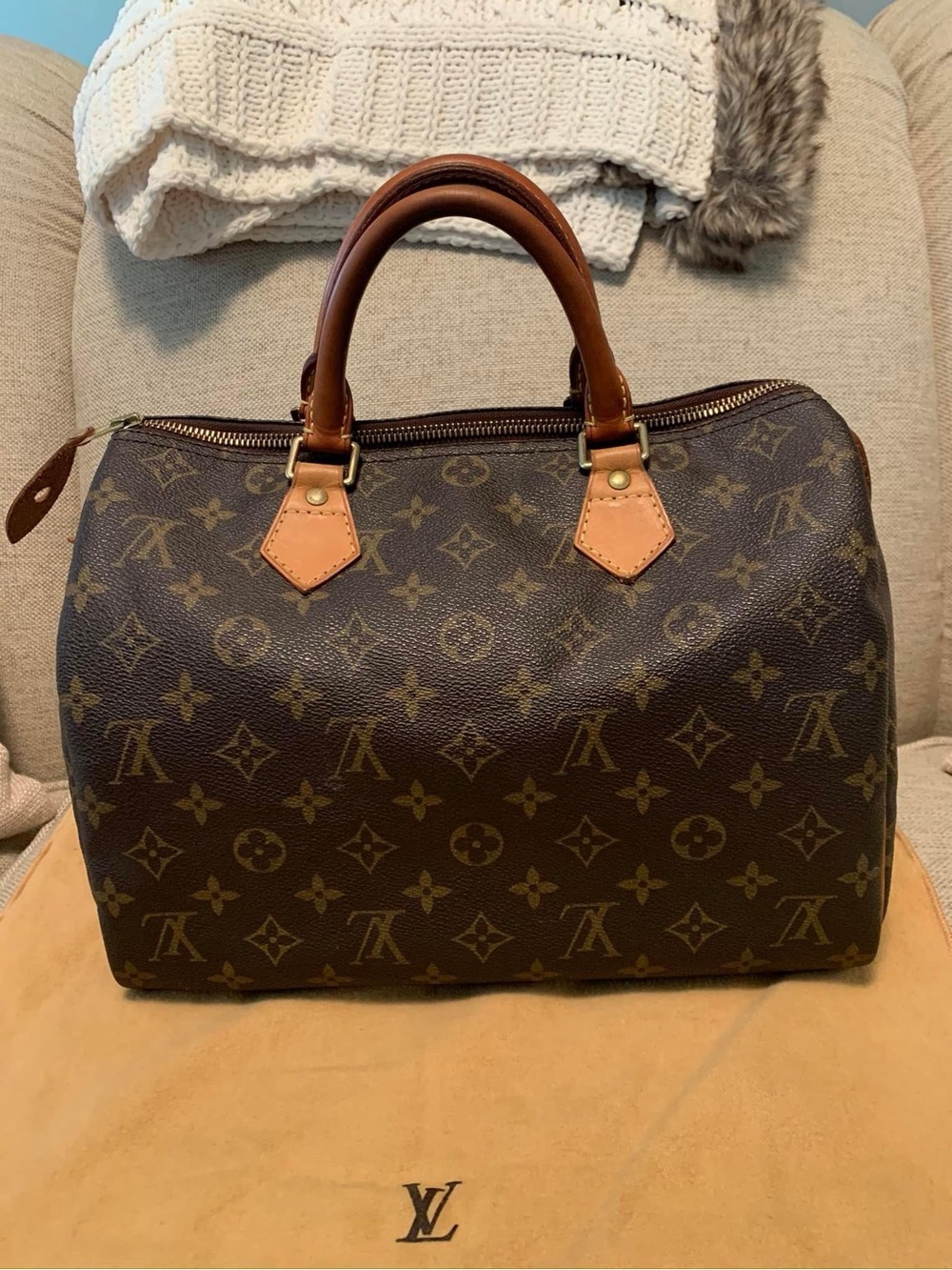 Louis Vuitton Monogram Speedy Handbag in Brown and Tan - Picture 5 of 7